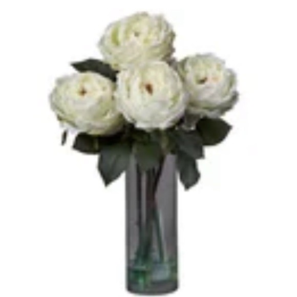 Joss & Main White Roses Flower Floral Arrangement Glass Vase Home Decor Boudoir - Picture 4 of 4